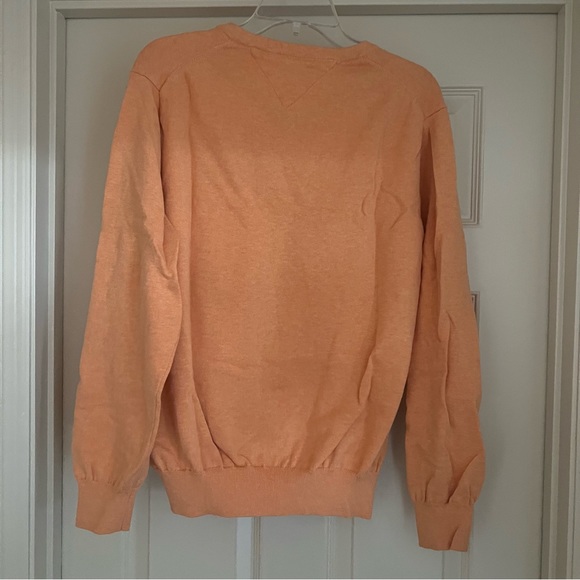 NWOT TOMMY HILFIGER Mens Large Orange V Neck Premium Cotton Sweater Logo - Picture 3 of 5
